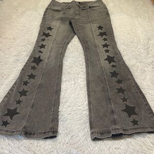 SOCIAL COLLISION Gray Jeans with Black Star Pattern SIZE 11 WOMENS